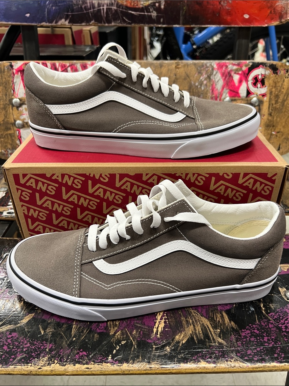 Vans Old Skool Sneakers in Taupe and White